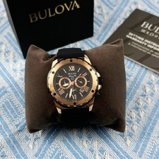 New Bulova Marine Star Quartz Men's Watch Black Dial Rose Gold Bezel 44mm/98B104