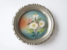 Vintage Metal Coaster With Stained Glass Flower Design 48 G/Ø 9.6 Cm