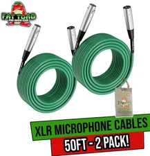 XLR Microphone Cables (2 Pack) by FAT TOAD | 50ft Pro Audio Green Mic Cord Patch