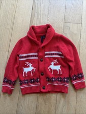 Janie And Jack Fair Isle Red Collar Button Up Cardigan Sweater Size 2T Holiday