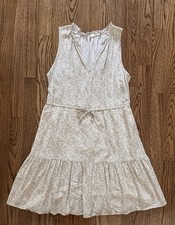EUC Gap Womens Dress Ruffle Beige White Sleeveless Drawstring Waist S Small