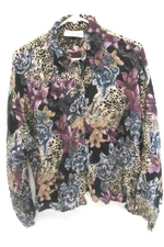 Vintage Jeri Marque Floral Button-Up Top Women's Size 16 Long Sleeve Elegant