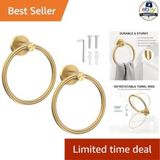 Bathroom Towel Ring Brushed Gold 2 Pack Stainless Steel Round Wall Mount