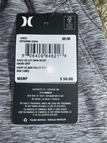 NEW Men's Hurley Static Volley Swim Shorts Trunks Gray Medium MSRP $50 - Picture 9 of 9