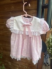 Vintage Cutest One Dress Pink white heart Lace Ruffles Baby Girl 24M USA Made