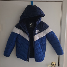 Nike Just Do It Boys Hooded Puffer Jacket Full Zip Blue/White Size 6