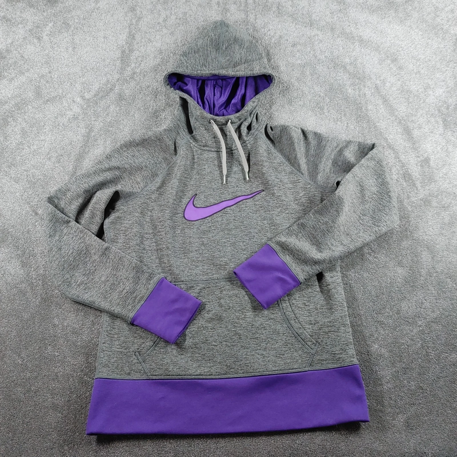 Nike Hoodie Womens Medium Grey Purple Therma-Fit Big Swoosh Logo
