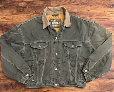 Levi s Herren Übergangsjacke / Trucker Jacket   Größe L   Grün mit Innenfutter
