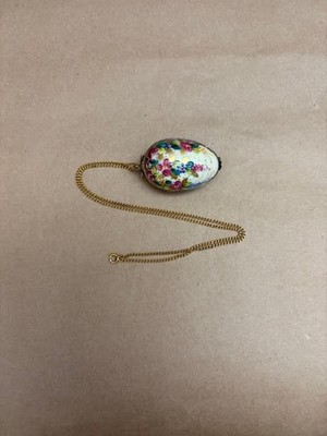 Peint main R.R Limoges France Floral handpainted egg shape necklace trinket box