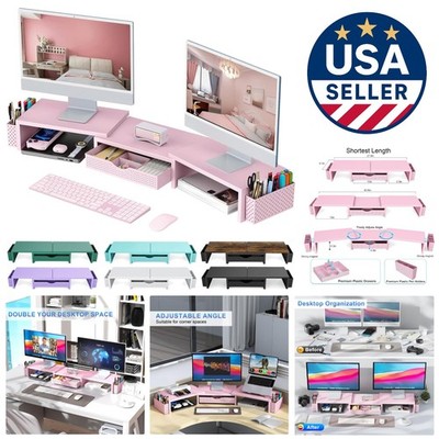 Compact Pink Monitor Stand Riser with Drawer   Ergonomic Design for Home Office