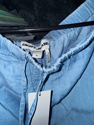 DKNY Jeans Women's Blue Solid Cargo Pants, Elastic Waist, Pockets, XL