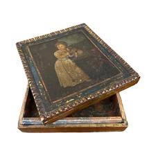 French Louis XVI Revival Gilt and Painted Wooden Box, Napoléon III Period, circa