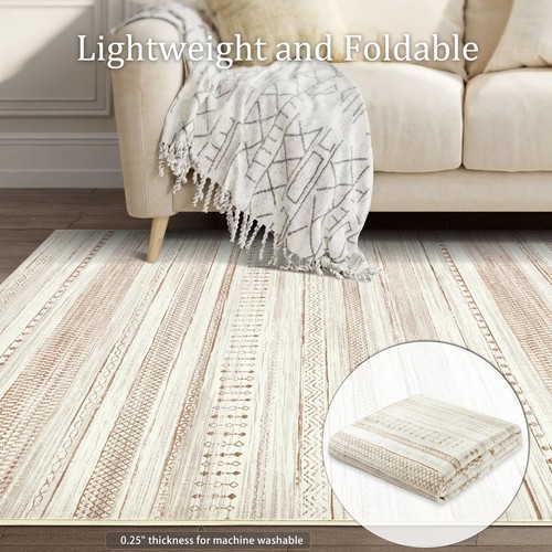 Area Rugs for Living Room: 6x9 Washable Boho Rug for Bedroom Large Neutral Bo... - Picture 4 of 7