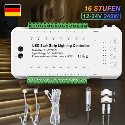 Treppenlicht Streifen 16 Stufen LED-Treppenstufenbeleuchtung stufenlos HOT