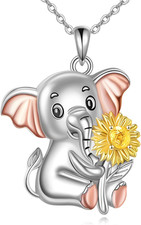 Elephant Sunflower Necklace 925 Sterling Silver Pendant Jewelry Gifts  for Women