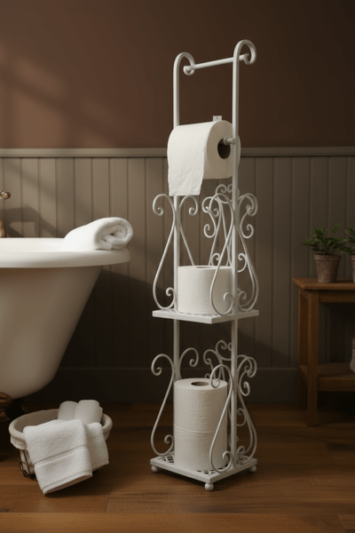 Toilettenpapierhalter Toilettenrollenhalter Wc Shabby Chic Metall Weiß Braun-image