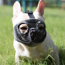 Short Snout Dog Muzzle, Adjustable, Breathable Mesh Bulldog Muzzle, for Biting