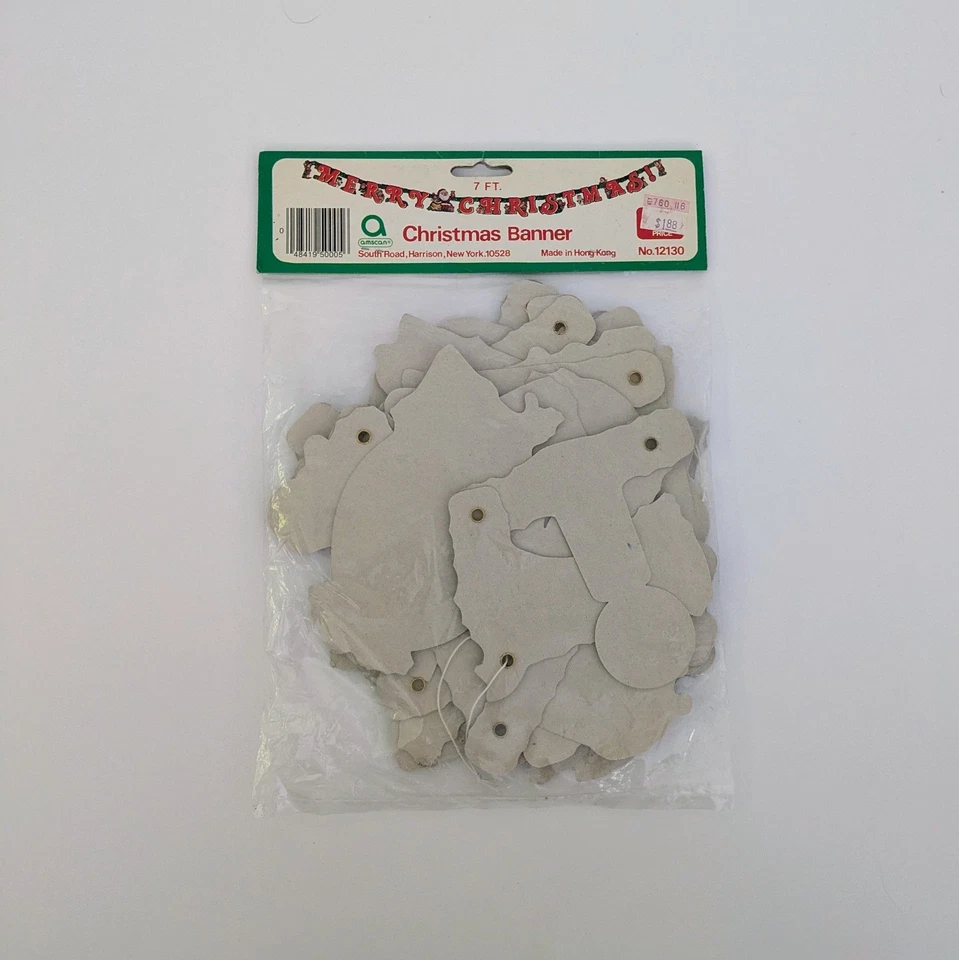 Guirnalda de Feliz Navidad Amscan vintage bandera rojo verde elfos vacaciones Foto 2 de 2