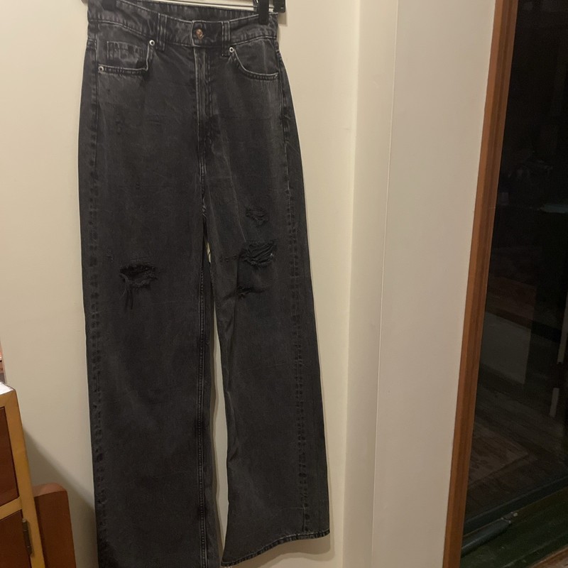H&M Divided Women's Black Wide Leg High Waist Denim Jeans Size 2