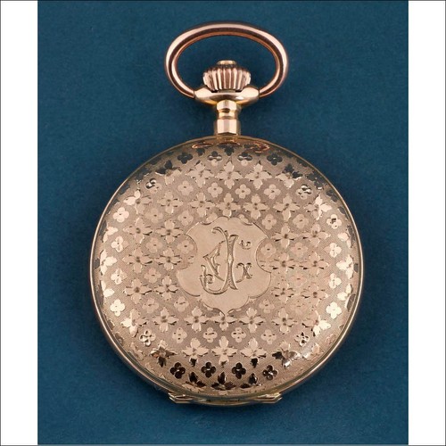 Antique Swiss Record Watch Co. Solid 18K Gold Pocket Watch, circa 1890