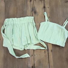 Abercrombie Fitch Mint Green Two Piece Crop Top Shorts Set Linen Blend Small Med