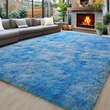 Fluffy Area Rug 8x10 Tie-Dyed Blue Large Shaggy Mat for Living  Bedroom Floor