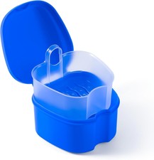 Denture Bath Case with Strainer Basket Soaking Cup Mouthguard