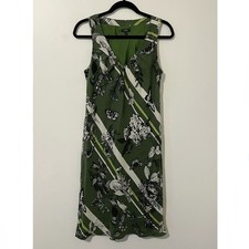 Talbots Green Butterfly Print Sleeveless Midi Dress Silk Size 10 Lined V Neck