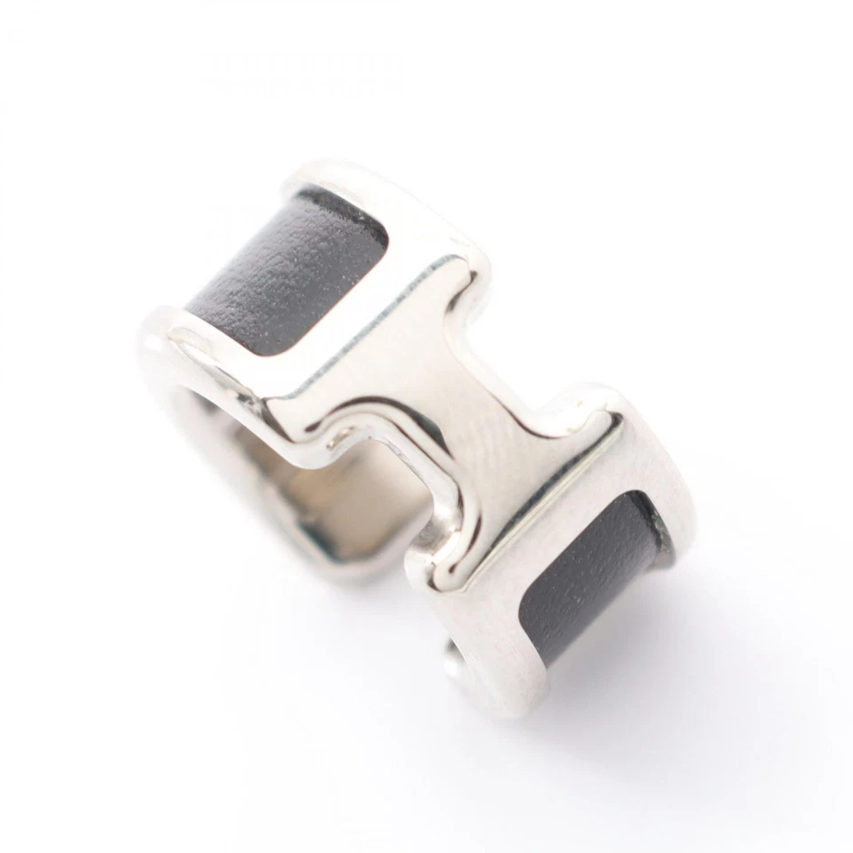 Pendientes HERMES Olympe PM Oreja Acero Inoxidable Cuero Negro Usado Mujer Foto 4 de 4