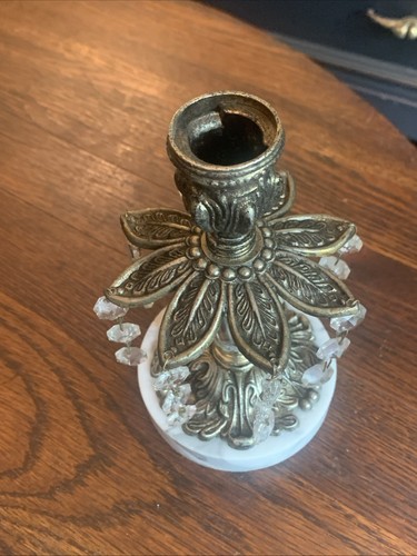 Vtg Hollywood Regency Ornate Marble Base Gold Tone Metal Candlestick Holder - Picture 11 of 23