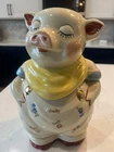 PRE WWII SHAWNEE USA POTTERY SMILEY PIG COOKIEJAR YELLOW SCARF GOLD BUTTONS RARE