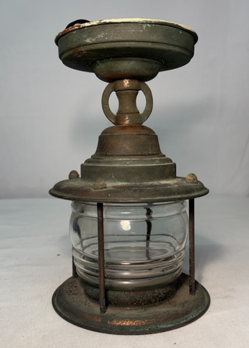 Vtg Porch Light Nautical Light Fixture Brass Antique Ceiling Flush USA #M32