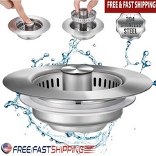 3 in 1 Kitchen Sink Drain Strainer Stainless Steel Sink Stopper Anti-Clogging US