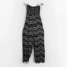 Hula Bay Hawaiian Aloha Wear Tribal Design Strapless Jumpsuit Medium Black/Gray