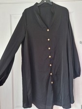 #ladies Black Shirt Dress. Long Cuff Sleeve. Button Front Detail. Size L. SHEIN.