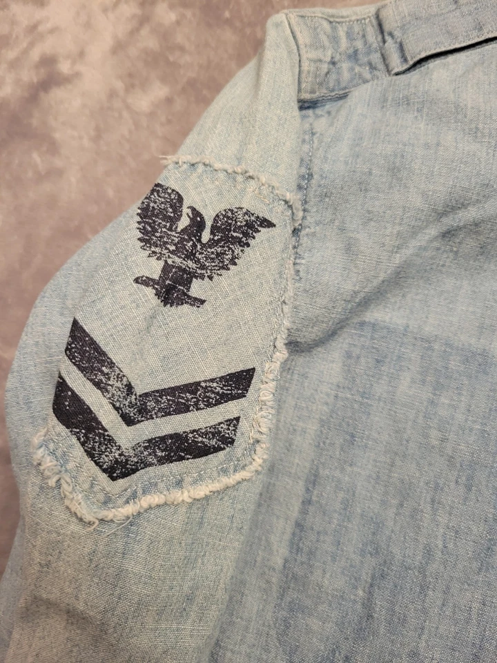 Рубашка Polo Ralph Lauren джинсовая на пуговицах молодежная для мальчиков 14 16 большая военная ВМС США морская - Изображение 3 из 4