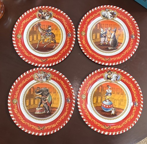 Restoration Hardware Vintage Circus Themed Set Of 4 Tin Plates w/Container