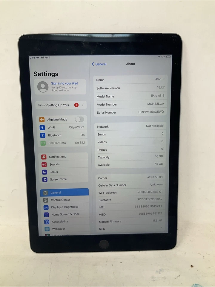 Apple iPad Air 2 A1567 16 GB MGH62LL/A Wi-Fi + 4G 9.7” Silver Factory Reset Read - Image 3 of 4