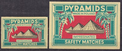 POLAND 1958 Matchbox Label Export - Cat.E#054c. A+B PYRAMIDS Safety Matches 28mm