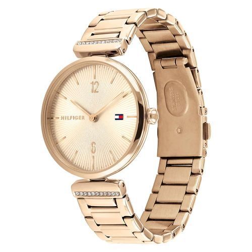 Tommy Hilfiger Carnation Gold Stainless Steel Crystal Women's Bracelet Watch NWT - Afbeelding 1 van 3