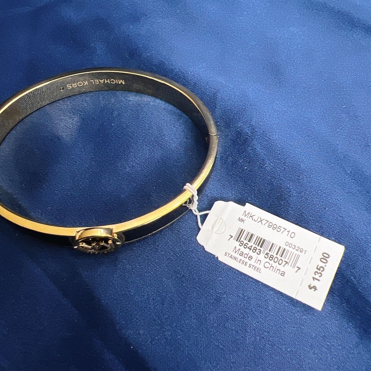 MICHAEL KORS Haute Gold-Tone Black Enamel Logo Bangle Womens MICHAEL KORS Haute Gold-Tone Black Enamel Logo Bangle Womens