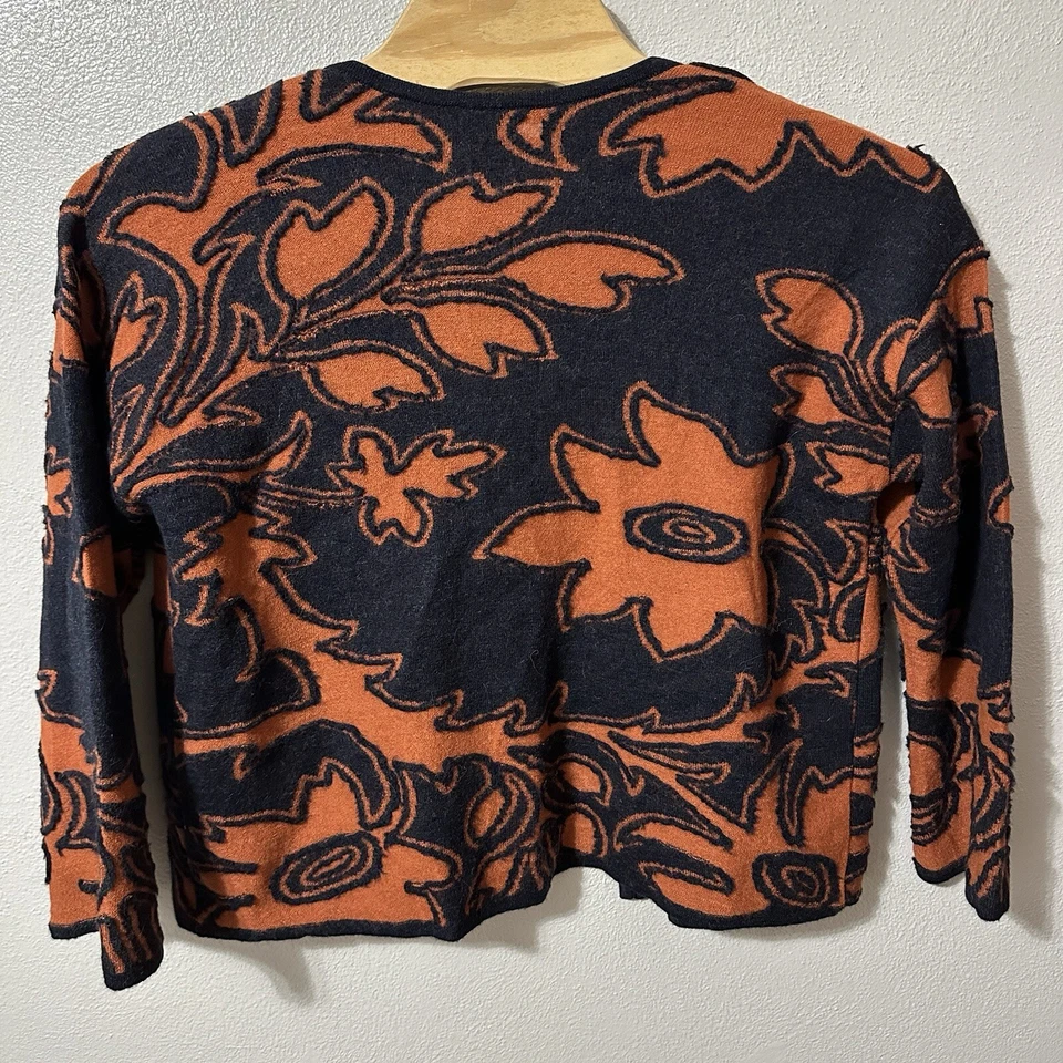 Peruvian Connection Sz Large Baby Alpaca Wool Orange Navy Blue Textured Cardigan - Image 3 of 4