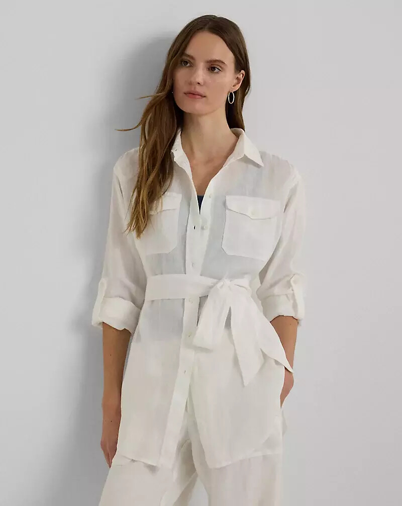 NWT RALPH LAUREN Roll tab Sleeve Belted Linen Utility Pocket