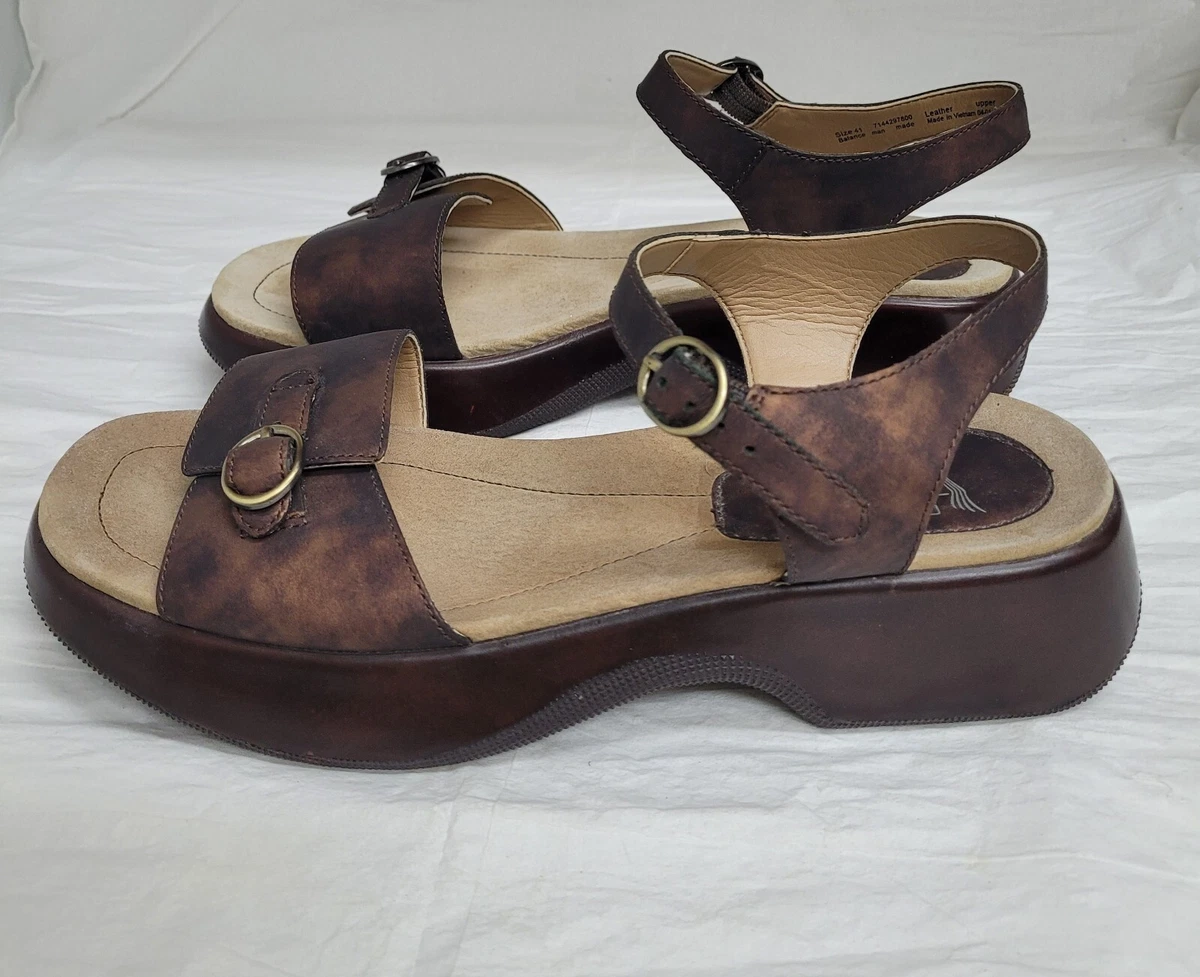 Womens Dansko Lynnie Metallic Dark Bronze Leather Ankle Strap Sandals 41 10.5 11