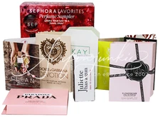 Sephora Perfume Vial Samples Tester Mini 8 pc Set + Benefit Makeup Travel Bag