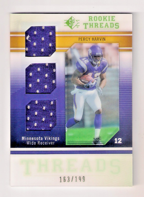 2009 SP Threads Percy Harvin Rookie Triple Jersey RC #d 163/199 Vikings FreeShip