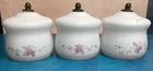 3 Vintage CLAMP prongs round 4" X 3" SATIN MILK GLASS SHADES painted PINK FLORAL