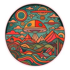 Geometric psychedelic UFO, UAP Die-Cut Waterproof Sticker