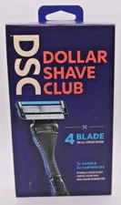 Dollar Shave Club 4 Blade Razor Handle With  2 Cartridges & Diamond Grip