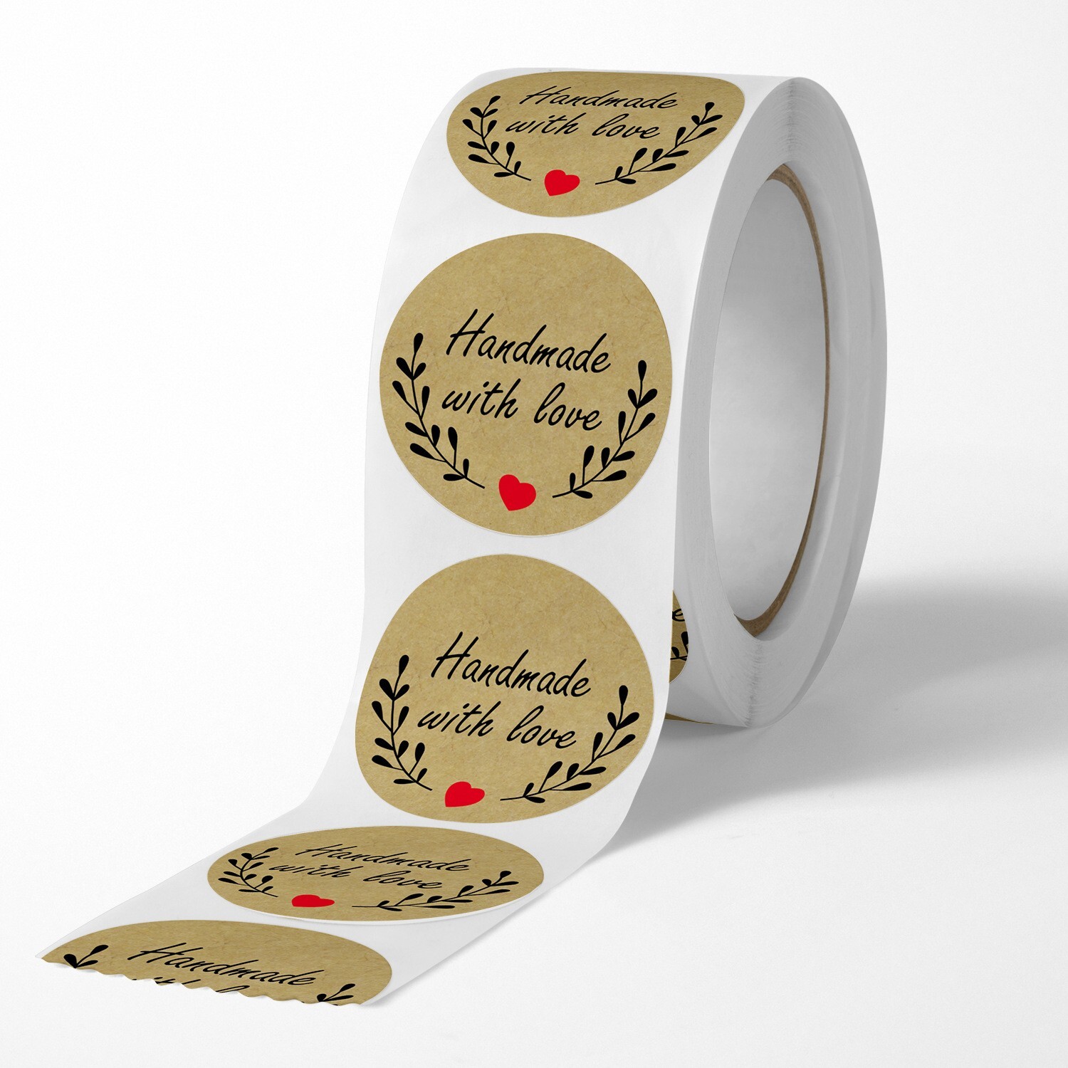 Handmade with Love Kraft Stickers - Olive Branch - Self Adhesive 500 Label Roll